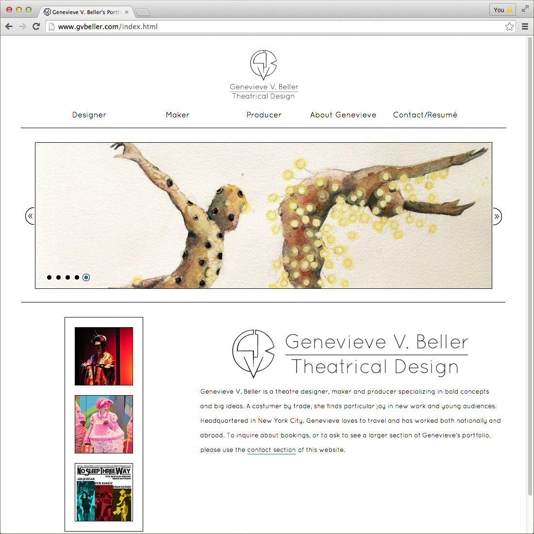 Genevieve V. Beller's website, home page on desktop
