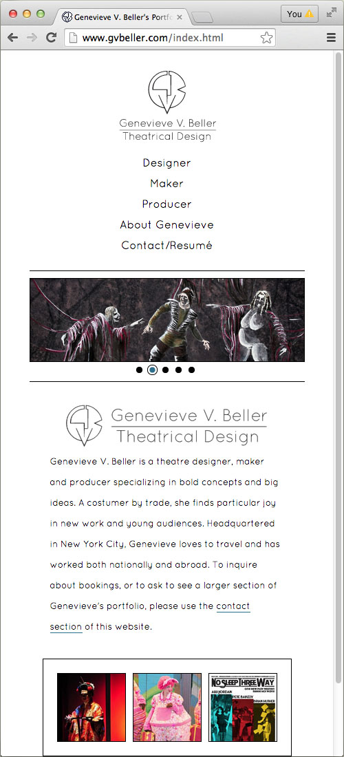Genevieve V. Beller's website website, home page on mobile