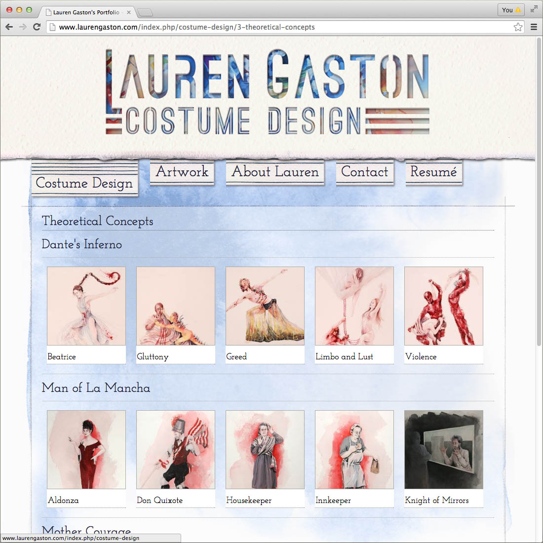 Lauren Gaston, Costume Design Portfolio Website, gallery page