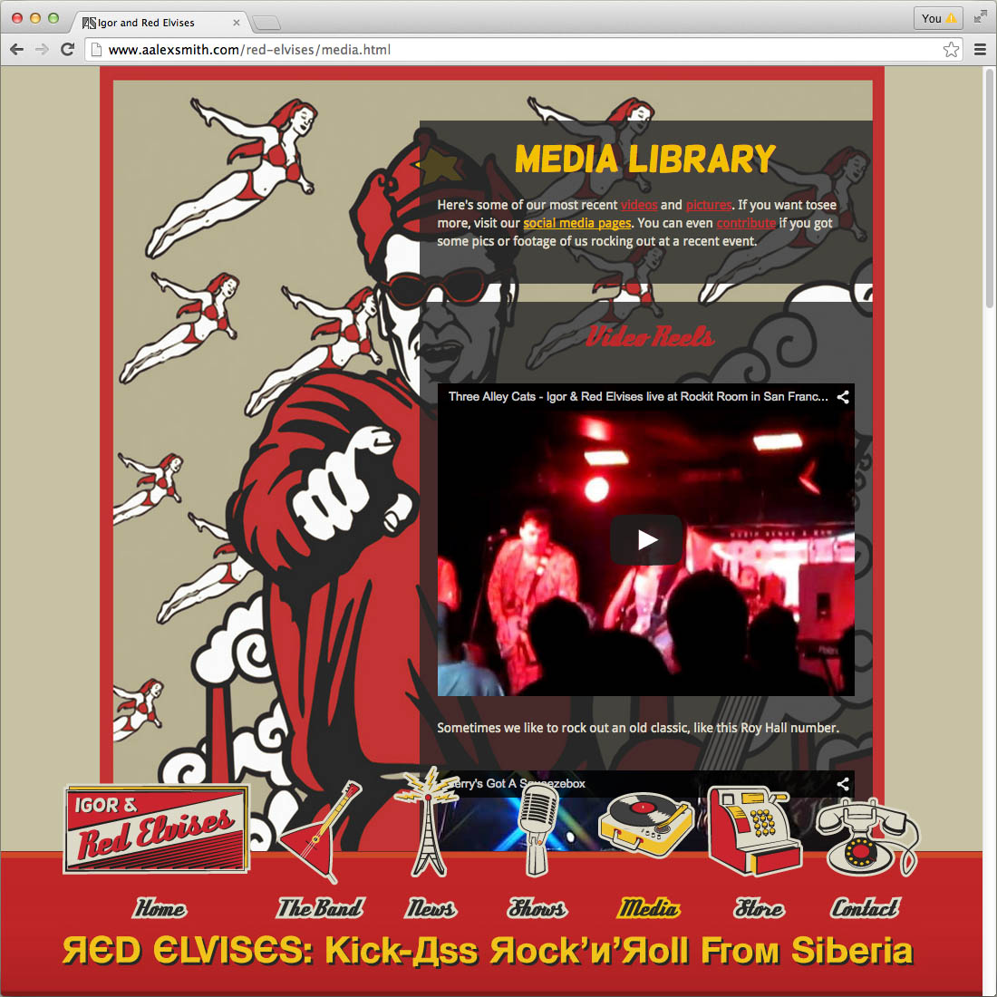 Red Elvises band website concept, media page
