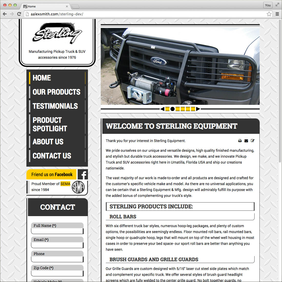 Sterling Equipment website, home page on desktop